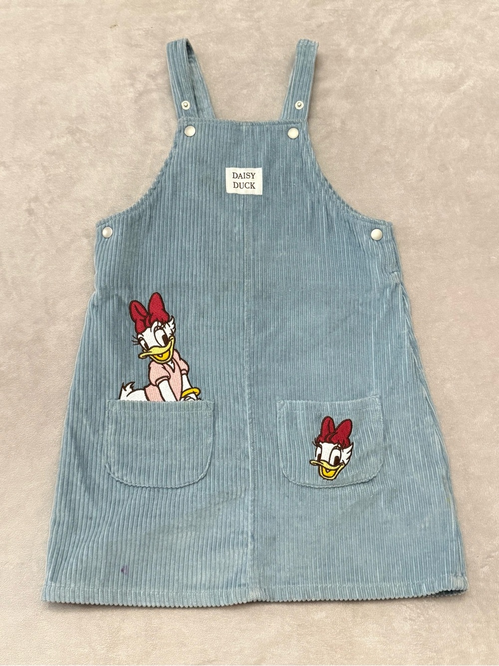 Disney Daisy Duck Corduroy Jumper Dress Girls Size 6/7 Blue Adjustable Straps